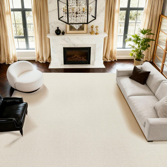 ANSSO 5x7 Wool Rugs for Living Room,80% Merino Wool and 20% Cotton Soft Tufted Area Rug with Cotton Non-Slip Backing,Large Area Rug for Bedroom Bedroom, Dining and Home Office (Cream White)