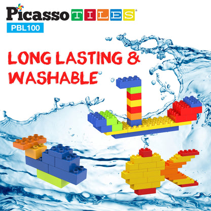 PicassoTiles 100 Piece Large Construction Brick Building Blocks STEM Bricks Toy Set Creative Learning Early Education Playset 5 Colors 4 Unique Shapes Mix & Match Toys for Kids Boys Girls Child Age 3+