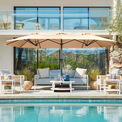 SUPERJARE 13FT Outdoor Patio Umbrella with Base Included, Double Sided Pool Umbrellas with Fade Resistant Canopy, Large Table Umbrella for Deck, Market, Backyard - Beige