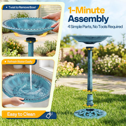 VIVOHOME Bird Bath with Solar Fountain for Outside, Polyresin Pedestal Bird Baths with Solar Powered Pump for Outdoor, Garden, Weather-Resistant Birdbaths with 20" Bowl, Blue