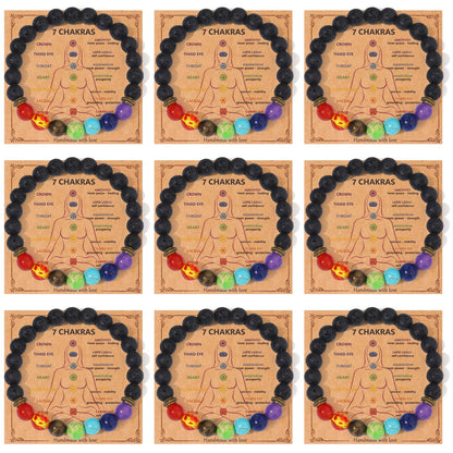 Giovanchi Lava Rock Chakra Bracelets for Women Natural Healing Stones Yoga Stretch Elastic Crystal Healing Bracelet for Women Spiritual Bracelets for Woman Meditation Relax Anxiety