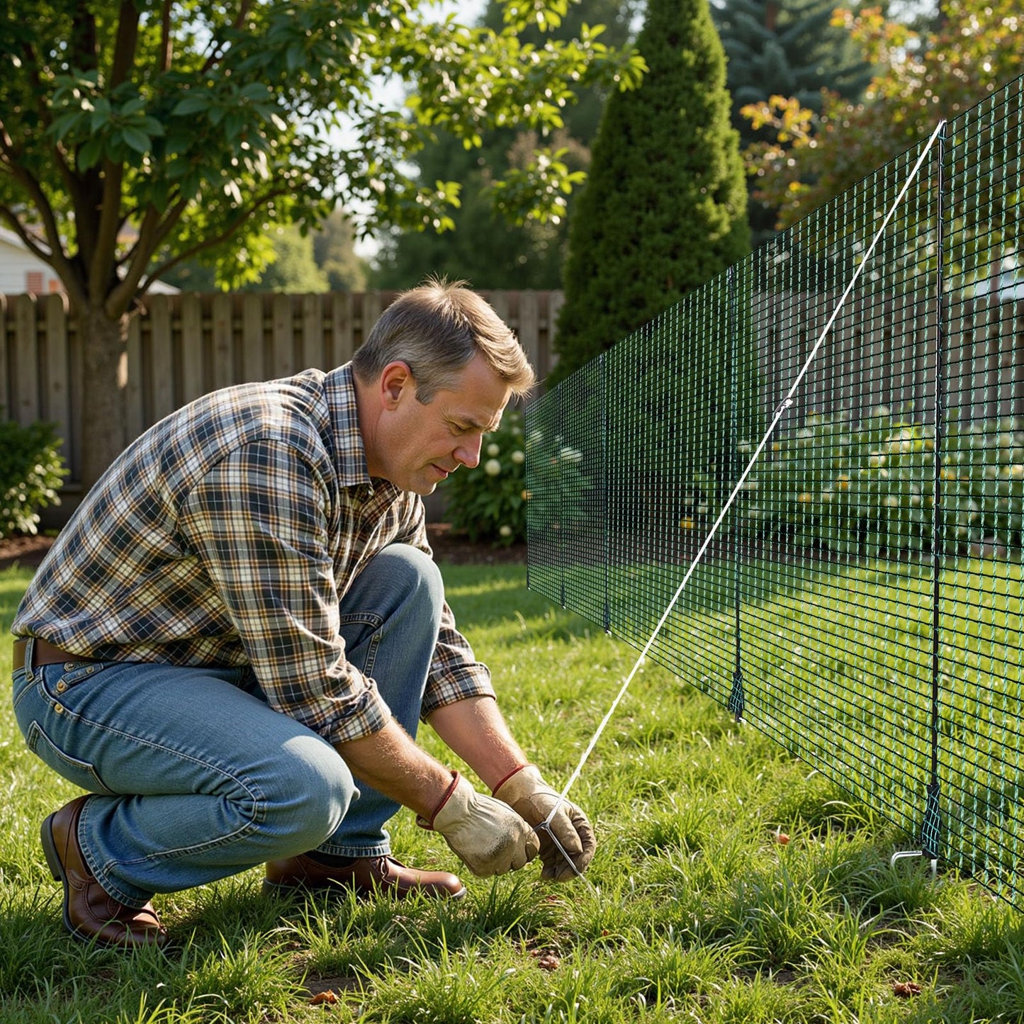 VEVOR Temporary Fence with Posts, 3 x 98.4 FT Plastic Mesh Fencing, Garden Safety Fences Netting with Double-Spike Stakes & Guy Ropes, Temporary Fence for Dogs, Chickens, Plants, Outdoor Yards