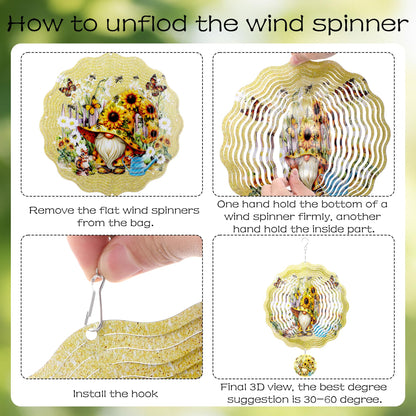 LIRAVENO Metal Wind Spinners Outdoor - 3D Kinetic Art Hanging Ornaments Sunflower Gnome Wind Spinner Patio Lawn Garden Yard Balcony Indoor Home Decor Gnomes Gifts for Women Mom Grandma Wife Friends
