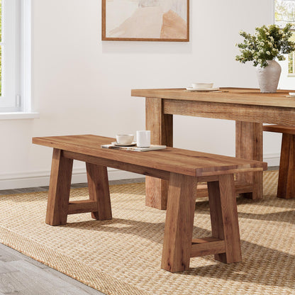 TRIBEWOOD Solid Wood Dining Bench with A-Shaped Legs, 55.12-Inch Farmhouse Entryway Bench Indoor for Hallway, Kitchen, Dining Room, Living Room (Brown)
