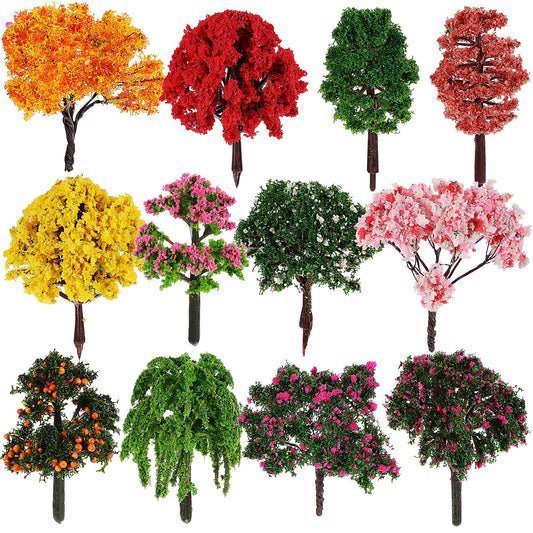 LIOOBO 12pcs Miniature Trees for Crafts Fairy Garden Accessories Mini Mixed Model Trees Dollhouse Decor Terrarium Plant for DIY Micro Landscape Train Scenery Architecture Diorama Supplies 2.1-2.5Inch