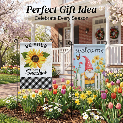Topadorn Suede Garden Flag Stand Set with 2 Suede Double-Sided 12x18 Inch Flags – Metal Holder Pole Stake for Yard, Patio, Lawn Outdoor Decor(Flower)