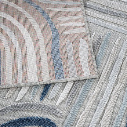 CAMILSON Indoor Outdoor Rug, Blue 5x7 Geometric Arch Striped Area Rugs for Patio and Home Areas, Easy-Cleaning Non-Shedding Living Room, Garden and Deck Washable Outside Carpet (5 x 7)