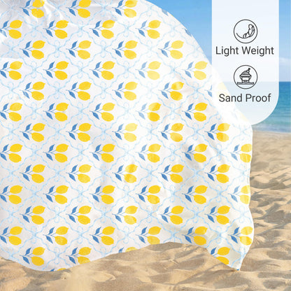 Sunlit Large Beach Blanket Waterproof Sand Proof, 81" x106" Sand Free Mat with Corner Pockets and Storage Bag, for Travel Beach Camping Outdoor Festival, Chic Summer Accent Lemon Lattice