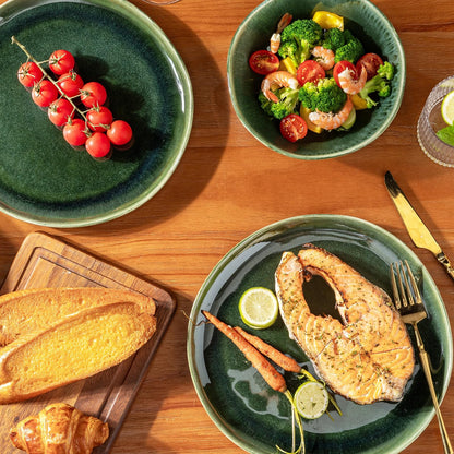 AmorArc Ceramic Dinnerware Sets,Handmade Reactive Glaze Stoneware Plates and Bowls Sets,Highly Scratch Resistant | Dishwasher & Microwave Safe Dishes Set,Service for 4 (12pc)