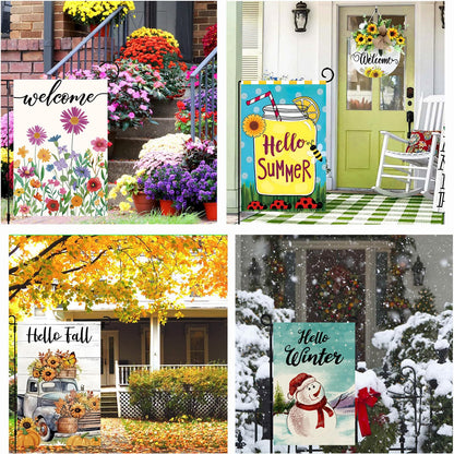Seasonal Garden Flags Set of 12 Double Sided 12x18 Inch, Small Yard Flags for Outside, Spring Summer Fall Winter & Holiday Outdoor Decor, Halloween Christmas Easter Decorations for All Seasons