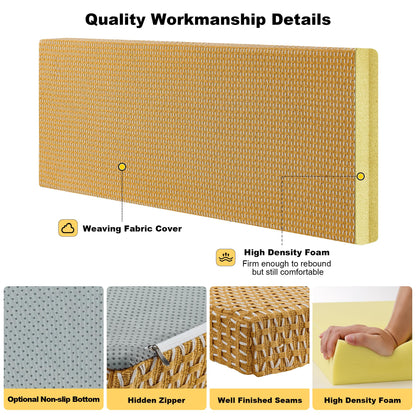 Custom Window Bench Seat Cushion Heavy Wicker Weaving Texture Customized Bay Window Sill Seating Foam Cushions for Indoor Furniture, Mudroom Entryway, Reading Kitchen Breakfast Nook, Non Slip Bottom