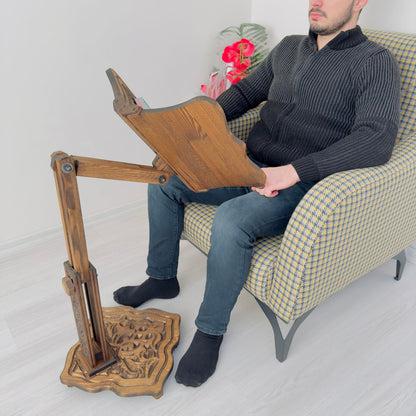 Big Size Adjustable Wooden Book Stand for Heavy Books | Quran, Bible, Dictionary, Cookbook Holder, Multifunctional Huge Bookstand
