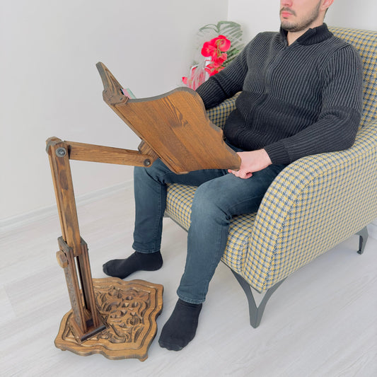 Big Size Adjustable Wooden Book Stand for Heavy Books | Quran, Bible, Dictionary, Cookbook Holder, Multifunctional Huge Bookstand