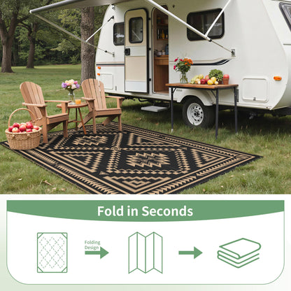 GENIMO Outdoor Rug for Patio Clearance - 5x8 ft Waterproof Plastic Camping Rugs, Reversible Outside Rv Mat Carpet for Porch, Deck, Picnic, Balcony, Beach, Backyard, Black Brown