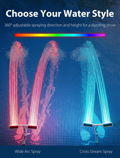 2026 Height Upgrade Solar Pool Fountain with 10-Color 4-Modes Lights, Dual Spray Waterfall Sprinkler 360° Adjustable, Compatible with Above & Inground Pools for Cooler Relaxation (White)