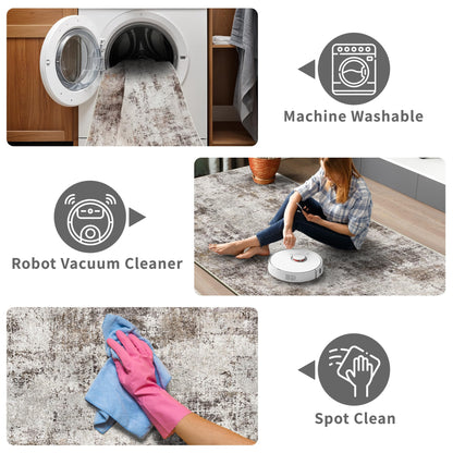 2x5 Washable Runner Rug for Hallway: Non Slip Entryway Runners Rugs Easy-to-Clean - Soft Living Room Bedroom Carpet - Thin Low Pile Floor Mat - Pinkish Beige Brown