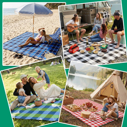 RYCHIC Waterproof Picnic Blanket Beach Outdoor Camping Mat Extra Large Foldable Cute Big Travel Essential Accessories Gift Park Patio Lawn Garden Grass Ground Play Music Festival Concert Must Have