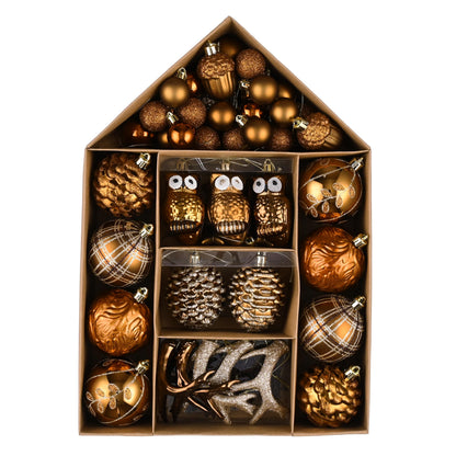 Valery Madelyn Ornaments for Christmas Trees, 70ct Bronze Copper and Gold Shatterproof Christmas Tree Decorations, Woodland Brown Hanging Ball Ornaments Bulk for Xmas Holiday Party Decor