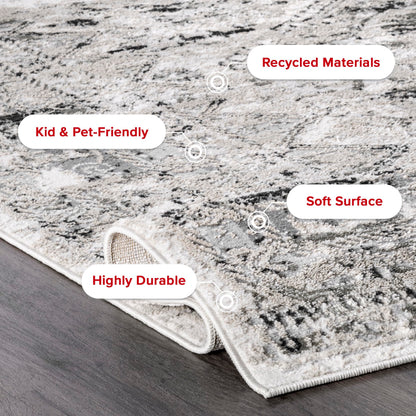Nuloom Madisson Grey/Ivory, 5' x 8', Vintage Medallion, Recycled Materials, Soft and Cozy, High Traffic, Stain Resistant, Easy Clean, Durable Area Rug for Bedroom, Living Room, Dining, Entryway