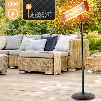 SereneLife Infrared Patio Heater, Electric Patio Heater for Indoor/Outdoor Use, Portable Stand Heater with Remote Control, 1500 W, for Restaurant, Patio, Backyard, Garage, Decks (Off Black)