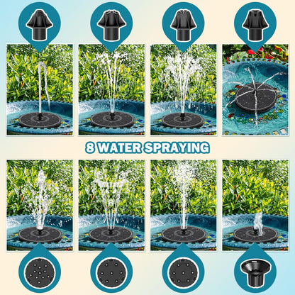 SZMP Solar Fountain for Bird Bath Spraying Water on Cloudy Day, Solar Water Fountain Pump Outdoor Garden 3.5W Black Glass Panel with 2000mAh Battery Replaceable Nozzles