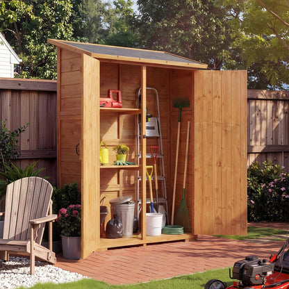 Outdoor Storage Cabinet with 2 Shelves & Lockable Doors- Wooden Garden Shed with Floor and Waterproof Roof for Patio, Backyard, Deck, Lawn Organization Tall Wood Tool Shed, Large Storage Space