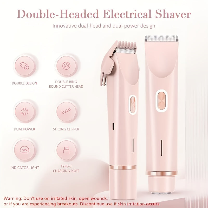 [2in 1 Bikini Trimmer] 2in 1 Rechargeable Bikini Trimmer for Women | Painless Body Razors And Facial Hair Remover for Bikini Leg Body Face Underarm, Cordless Body Shaver for Trip, Replaceable Lady Facial Razor, Mother& New Year's Day Gifts