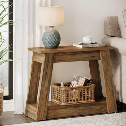 Tribesigns Wood End Table, Small Side Table with 2 Storage Shelves, Rustic Accent Narrow Nightstand for Living Room, Bedroom (1, Rustic Brown)