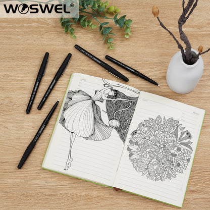 WOSWEL Black Felt Tip Pens, 32 Black Pens, 0.7mm Medium Point Felt Tip Markers Pens for Journaling, Note Taking, Planner, Writing,Drawing.Perfect for Art Office and School Supplies