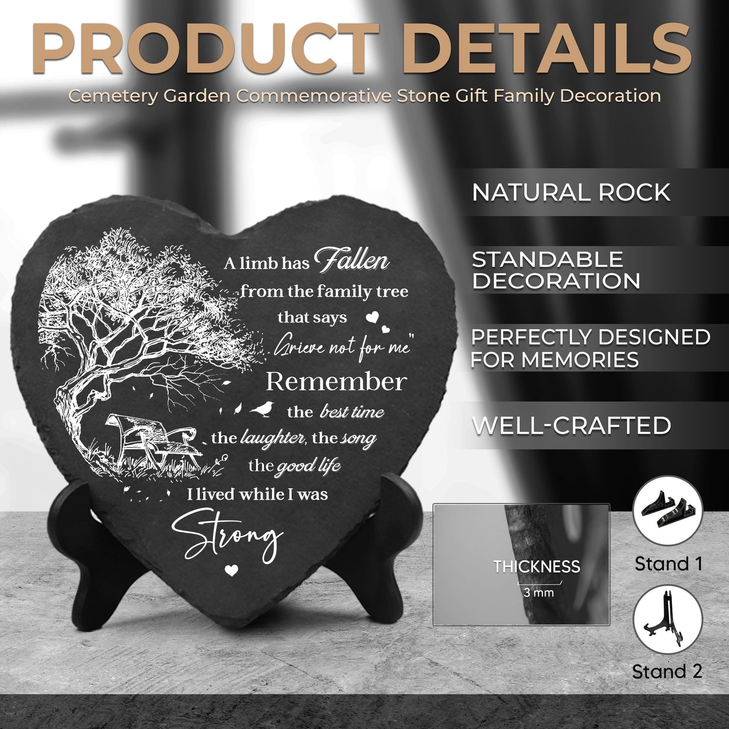 DIGIKAZZ A Limb Has Fallen Plaque, Memorial Garden Stones in Memory of Loved One, Memorial Gifts for Loss of Mom, Dad, Brother, Son Stones on Christmas