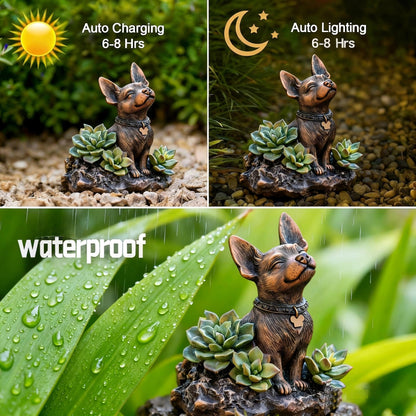 IVCOOLE Solar Dog Garden Statue - Outdoor Dog Decor with Solar Light, Resin Solar Garden Statue Waterproof for Patio Porch Lawn and Yard - Dog Figurine Gift for Mom, Grandma, Dog Lovers