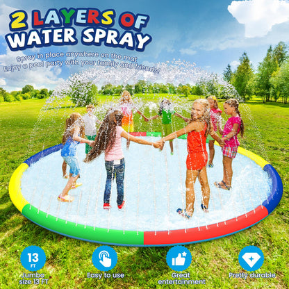 ODOSOLA 13 FT Large Splash Pad for Kids Ages 4-8, Non-Slip Baby Splash Pads for Toddlers, Oversized Kids Sprinklers for Yard, Heavy Duty Kid Pools Water Toys for Outdoor Family, Friends Summer Fun