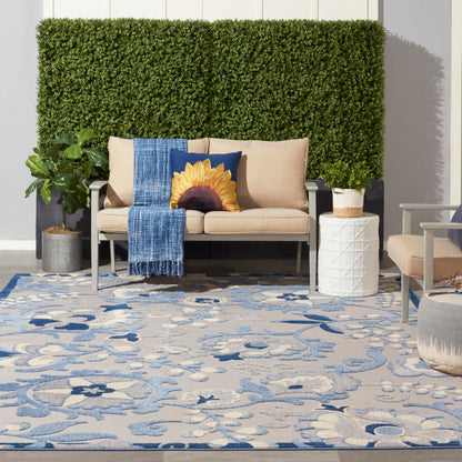 Nourison Home Aloha Blue Grey 7' x 10' Area Rug - Easy Clean, Non Shedding, Bed Room, Living Room, Dining Room, Kitchen (7' x 10')