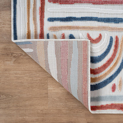CAMILSON Indoor Outdoor Rug, Multicolor 5x7 Geometric Arch Striped Area Rugs for Patio and Home Areas, Easy-Cleaning Non-Shedding Living Room, Garden and Deck Washable Outside Carpet (5 x 7)