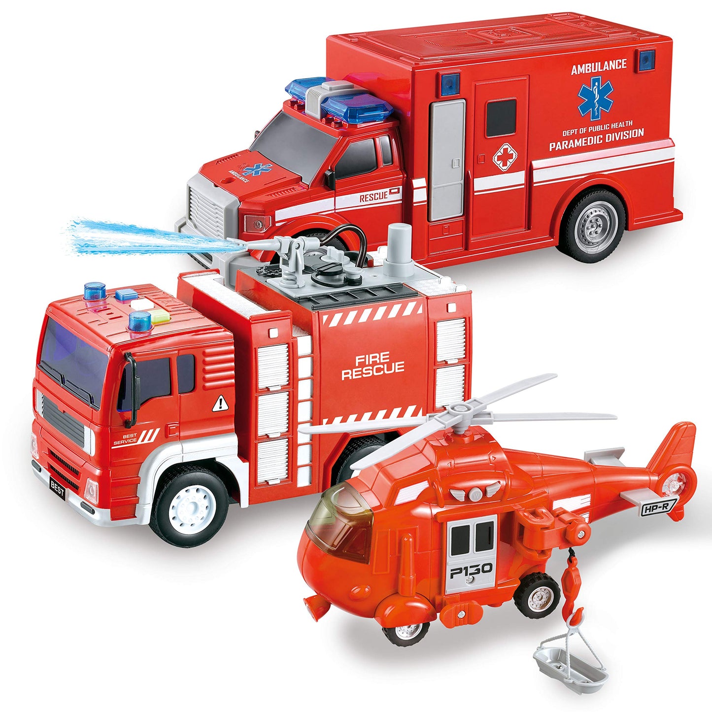 JOYIN Toddler Fire Truck Toys for 3 4 5 6 7 Year Old Boys - Fire Engine, Emergency Vehicle, Kids Firetruck, Friction Powered Car with Lights and Sounds, Birthday Gifts for Boys Girls Age 3-9