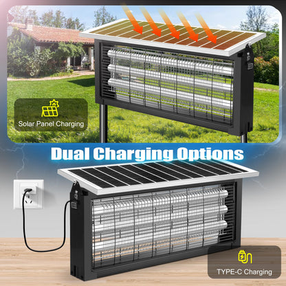 Solar Bug Zapper Outdoor - Mosquito Electric Fly Zapper 30W Waterproof - Cordless Solar Powered Bug Zapper for Patio Garden Backyard RV Camping Pond