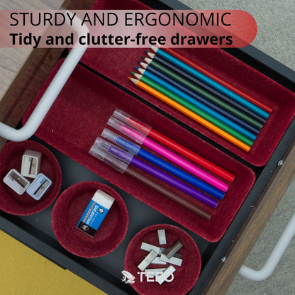 Teeo - Drawer Organizers - Office Supply Organizer - Desktop Drawers - Organizing Containers - Jewelry Tray Makeup Storage Home Dividers Compartment Desk Caddy Cosmetic Bins - Pack of 9, Burgundy
