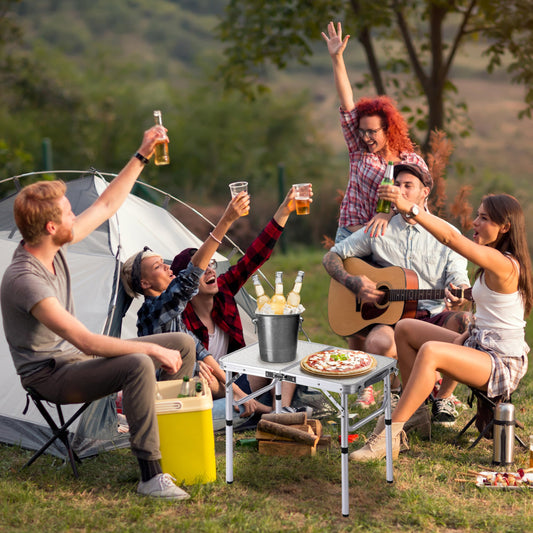 Folding Camp Table Small, 24''L x16''W with Adjustable Height Legs, Indoor Outdoor Lightweight Portable Aluminum Dining Table for Picnic Camping 2-Feet（2 Heights 10"/19"）