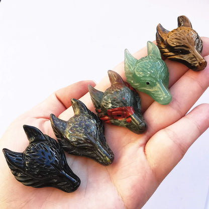 Bacatgem Natural Dragon Blood Jasper 1.57 inchs Wolf Head Pocket Crystals and Healing Stone Figurine,Haped DIY-Jewelry Pendant
