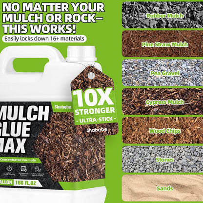 Shabebe Rock & Mulch Bond 2 Gallon, Super Concentrated Gravel & Mulch Binder for Landscaping, Water-Permeable, Pet-Safe When Dry, Weather-Resistant Mulch Lock for Gardens & Pathways