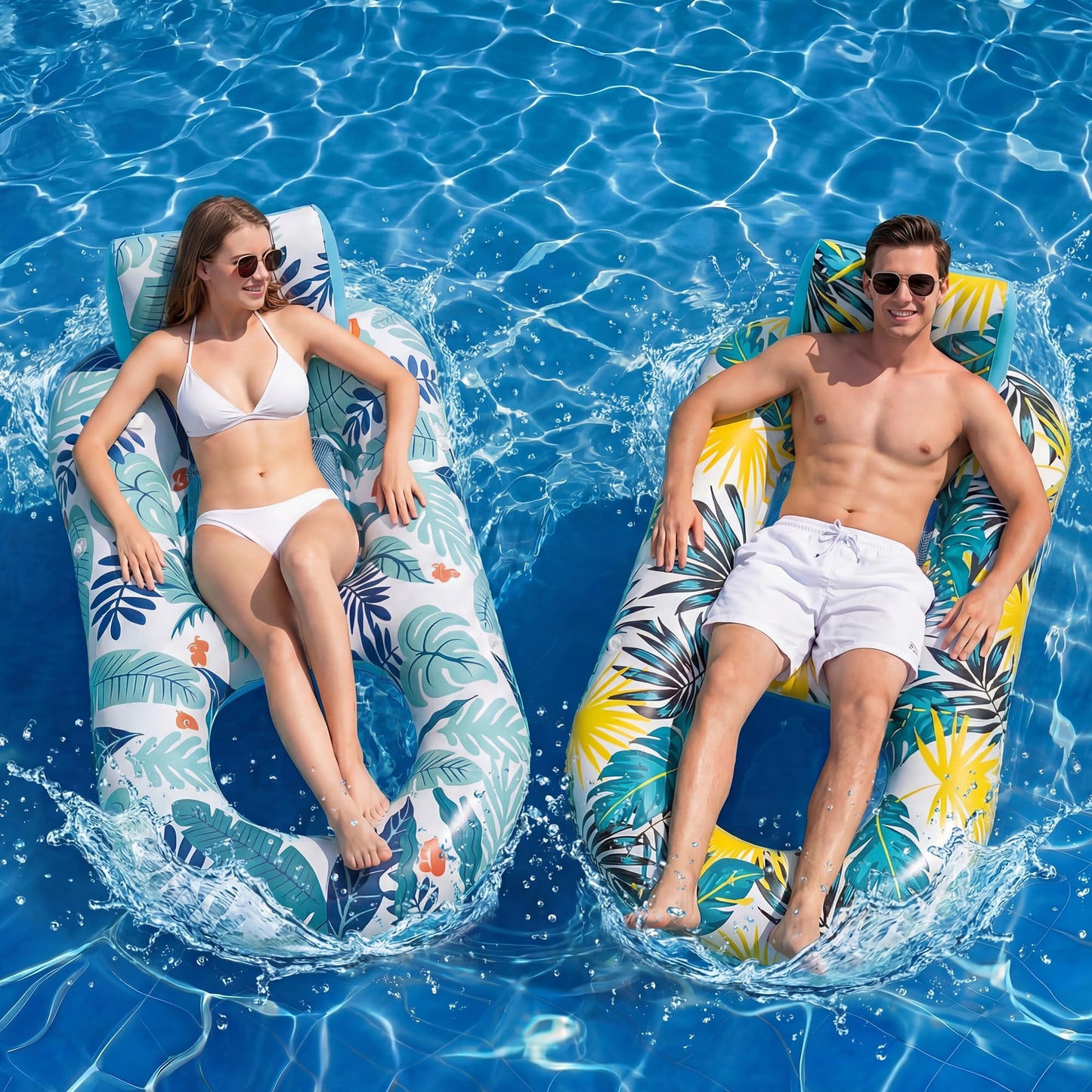 2 Pack Inflatable Heavy Duty Pool Floats Lounger, Giant Pool Floats Adult Size with Backrest & Footrest, Pool Rafts Floaties for Beach Lake Party - Multicolor