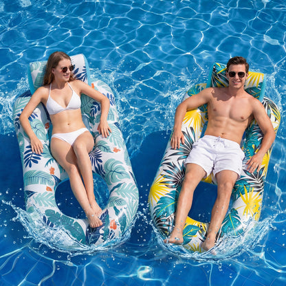 2 Pack Inflatable Heavy Duty Pool Floats Lounger, Giant Pool Floats Adult Size with Backrest & Footrest, Pool Rafts Floaties for Beach Lake Party - Multicolor