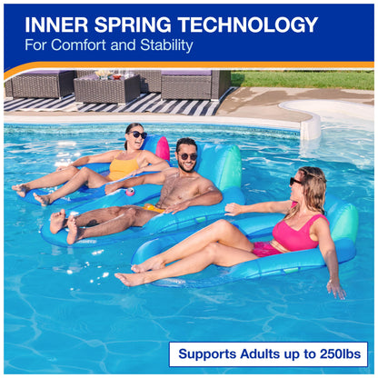 SwimWays Spring Float Premium Recliner Pool Lounger, Inflatable Pool Floats Adult with Fast Inflation for Ages 15 & Up, Sky Blue