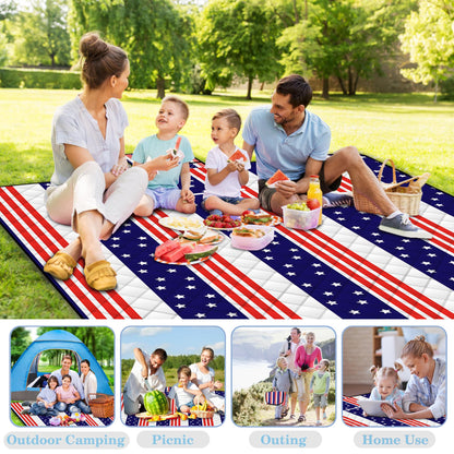 Poedist Extra Large Patriotic Picnic Blanket Waterproof,80"x 80"Foldable Machine Washable Beach Blanket,Outdoor Blanket for 6-8 Adults,Suitable for Indoor Crawling,Park Beach,Camping,Hiking,Family