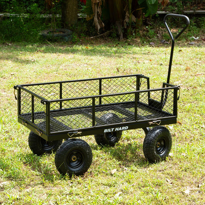 BILT HARD Heavy Duty 880 Lbs Capacity Mesh Steel Garden Cart, 4 Cu.Ft Heavy Duty Garden Cart with 180° Rotating Handle, Removable Sides, All Terrain Wheels, Capacity Utility Steel Wagons for Yard
