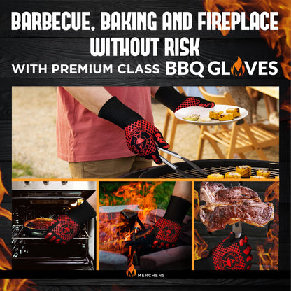 BBQ Grill & Oven Gloves 1472°F Heat Resistant – Fireproof, Non-Slip Silicone Mitts for Grilling, Smoking & Baking – Extra-Long Protection – Includes Storage Case & Luxury Gift Box | Pro Series