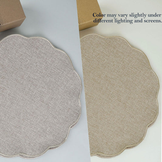 AHHFSMEI Round Faux Linen Placemats Set of 6 Heat Resistant Non-Slip Stain Proof Table Mats for Kitchen Dining Elegant Decor Place Mats (Linen Beige,6)