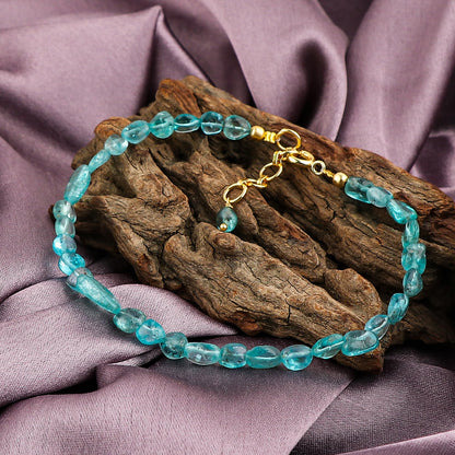 GemSymphony Neon Apatite Gemstone Tumble Bracelet – Hypoallergenic Gold Plated Chain, 7+1 Inch Adjustable, Spring Ring Clasp, Handmade Crystal Bracelet for Women, Natural Stone Healing Jewelry (Neon Apatite)