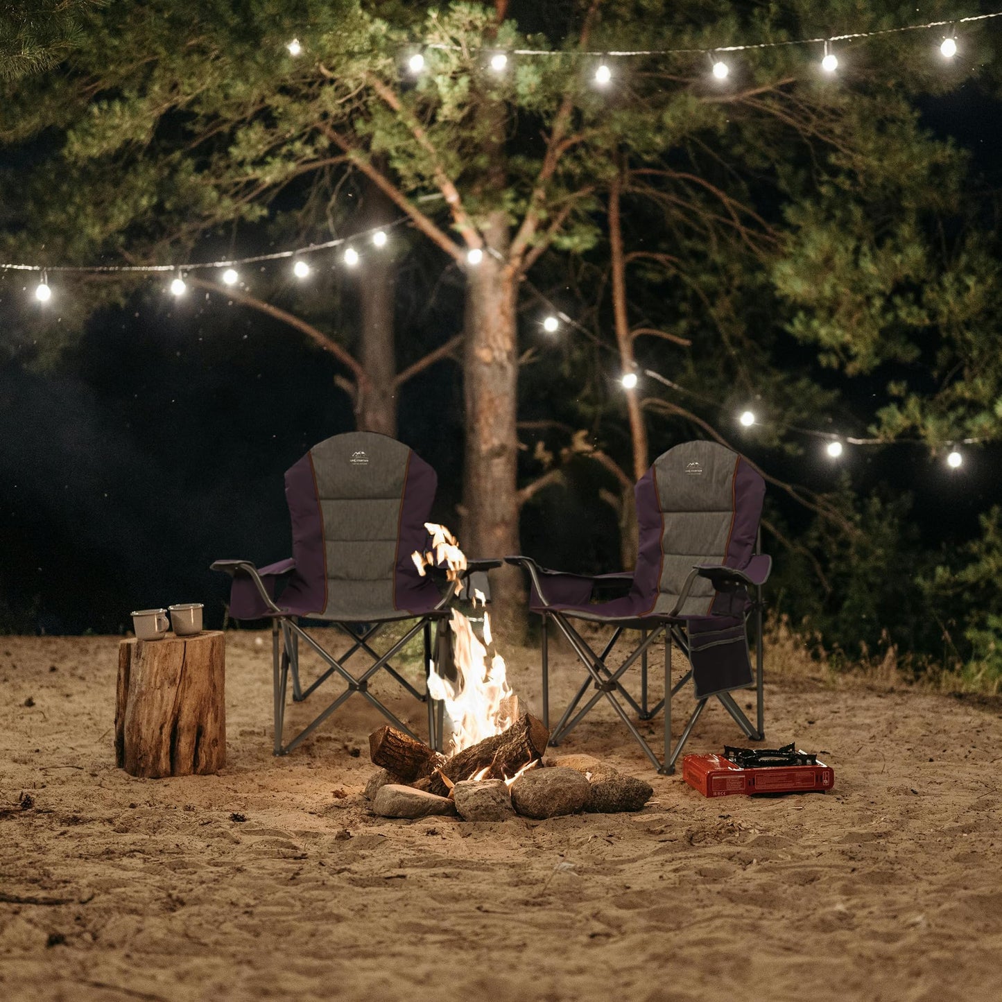 LANMOUNTAIN Camping Chairs for Adults,High Back Folding Camp Chair with Cup Holder and Cooler Bag,Heavy Duty Outdoor Lawn Chairs,Perfect for Camping,Hiking,Picnics,and Beach Trips,Purple