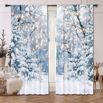 Felortte 82" Wx 84" L Winter Scene Window Curtain Blue Wonderland Snowflake Forest Landscape for Christmas Home Bedroom Living Room Decor Decorations with Fabric Machine Washable